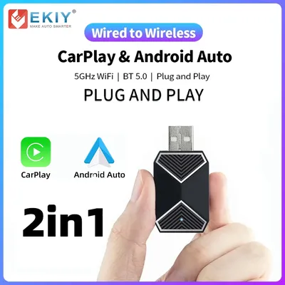 EKIY 2in1 Mini Ai Box Plug and Play Wired to Wireless CarPlay/Android Auto Dongle Box For Car Radio