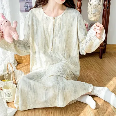 Maternity Nursing Nightgown Cotton Monthly Clothing Postpartum Breastfeeding Home Wear Nursing