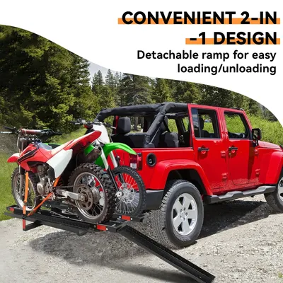 Heavy Dirt Bike Carrier for 2 Ebikes,Motorcycle Rack Hitch Mount with Ramp,Hitch Carrier with