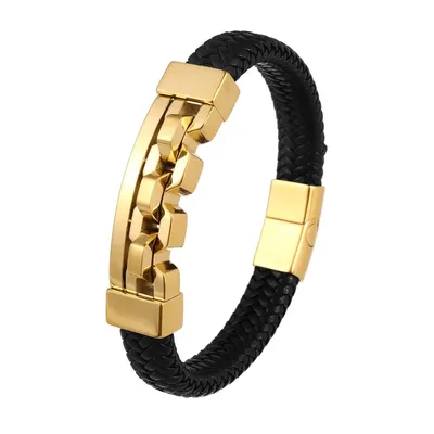 Trend Multi-Layer Leather Braided Hollow Lock Magnetic Buckle Bracelet Glamour Men's Bracelet New