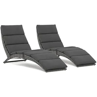 Patio Chaise Lounge Chairs Set, 2 Pieces Folding Outdoor Chaise Lounge Chairs, Rattan Reclining