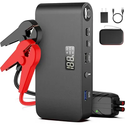 1600A Battery Jump Starter 16000mAh Jump Pack 12V with Jumper Cables, Portable Battery Booster with