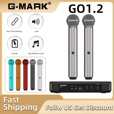 Wireless Microphone G-MARK GO1.2 System 2 Channels UHF Frequency Adjustable Professional Handheld