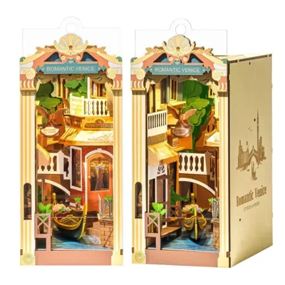 Robotime Romantic Venice Book Nook Kits with LED Lights DIY Miniature House Kit 3D Wooden Puzzle