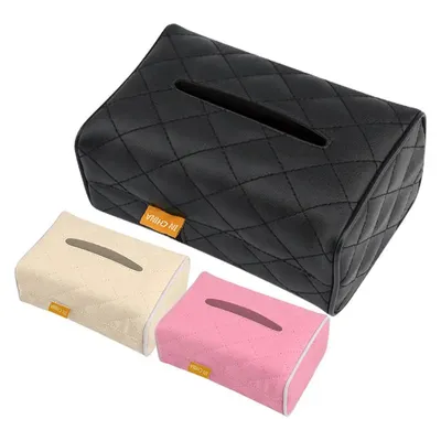 Car Tissues Holder PU Leather Waterproof Napkin Holder In Plaid Design Decorative Kleenex Dispenser