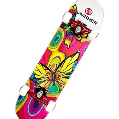 Punisher Girls Skateboard Complete with 31.5" x 7.75" Double Kick Concave Deck Canadian Maple ABEC-7