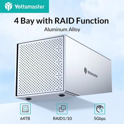 Yottamaster Aluminum 4-slot 2.5" 3.5" RAID Enclosure 4 Bay USB3.0 to SATA3.0 External HDD Array