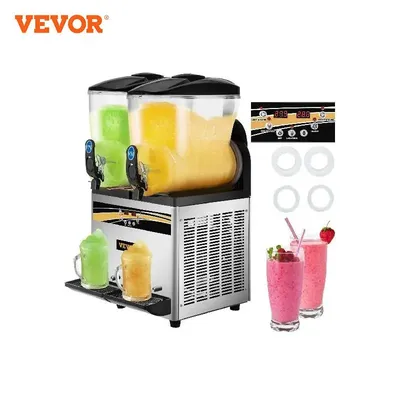 VEVOR Commercial Slushy Machine 15L Double Tank Margarita Machine Stainless Steel Frozen Drink