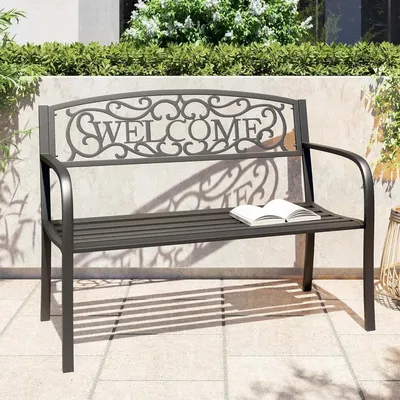 Outdoor Garden Bench, 50 inch Cast Loveseat Chairs Armrests ,Yard, Porch, Lawn, Balcony, Backyard,