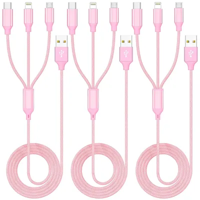 Multiple Charger Cable 3Pack 4FT Nylon Braided Cord USB Charging Cable 3 in 1 with Type C Micro