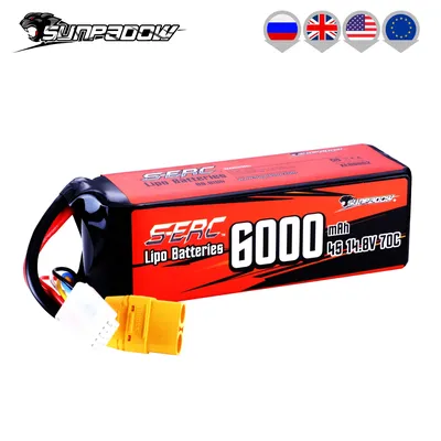 SUNPADOW 4S Rechargeable Lipo Battery 14.8V 6000mAh 70C Soft Pack with XT90 for RC Buggy Truggy