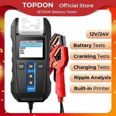 TOPDON BT300P Battery Tester with Printing 12V Digital Charging Cranking Test Tools for Car Auto