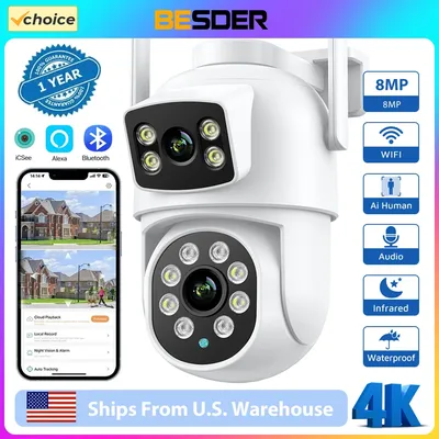 BESDER 4K 8MP Wifi Camera PTZ Outdoor Dual Screens Human Detection Dual Lenses 4MP Security