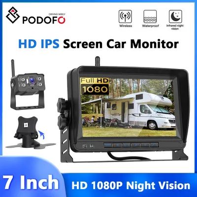 Podofo 7inch Car Monitor With Wireless Camera Dashboard IPS Touch Screen IP69 Waterproof Rear View