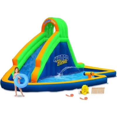 Hydro Rush - 19'x11' Inflatable Water Slide+Blower - Splash Area Water Cannon - Climbing Wall