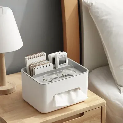 Tissue Box Napkin Holder Remote Control Storage Desk Organizer Office Multifunctional Sundries