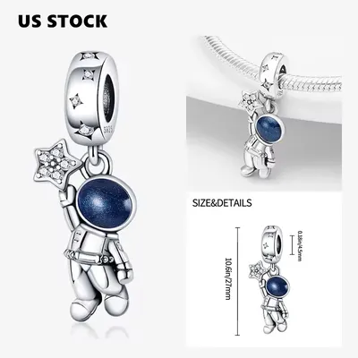 Astronaut in the Galaxy Original Charm Beads Fit Pandora Bracelet For Women 925 Silver Pendant Bead