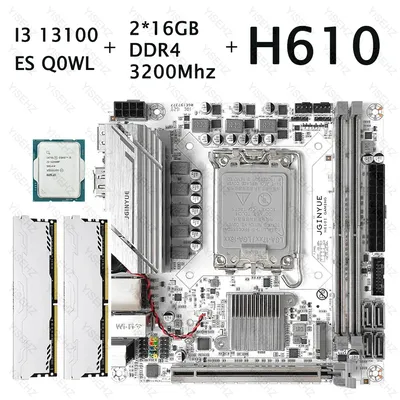 JGINYUE H610 Motherboard Set With Q0WL Intel I3-13100 ES 2*16GB DDR4 LGA1700 Support 2*NVME M.2