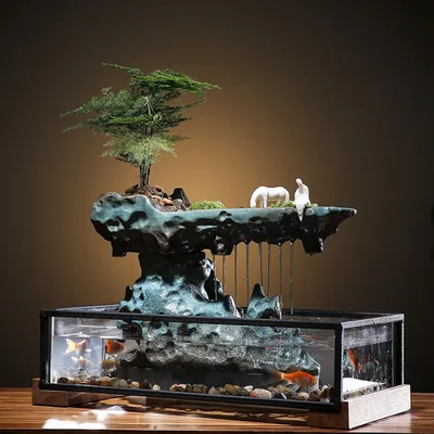 Desktop Rockery Waterfall Fountain Aquariums and Stones Ornament Home Office, 110V Indoor Water