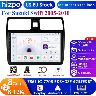 Hizpo 10.1'' DSP Pro AI Voice 2 Din Android Auto Radio For Suzuki Swift 2003 - 2010 Carplay 4G Car