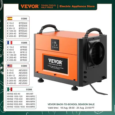 VEVOR Commercial Dehumidifier with Drain Hose for Crawl Spaces Basements Warehouse & Job Sites Large