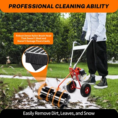 43cc Gas Power Hand Held Sweeper Broom Cleaning Driveway Turf Grass Walk Behind Sweeper Tool