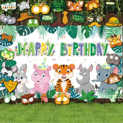 27 PCS Animal Birthday Party Backdrop,Forest Wild Animals Theme Photography Background Party