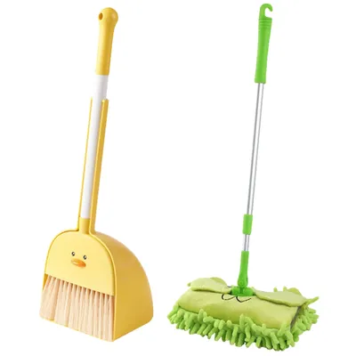 Children's Broom Dustpan Mop Mini Sweeping and Mopping Toy Set 3 Pieces Housekeeping Helper Plastic