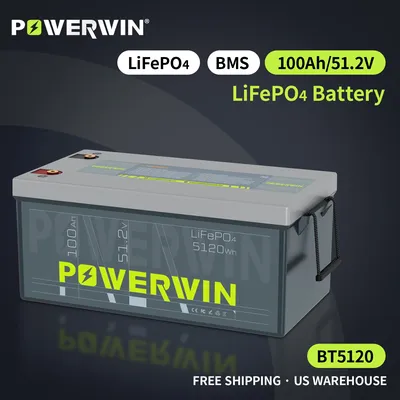 POWERWIN BT5120 5120Wh LiFePO4 51.2V 100Ah Built-in BMS Deep Cycles Solar Rechargeable Durable Solar