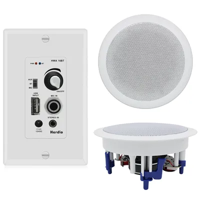 Herdio 5.25" 300W Home Audio Ceiling Speaker And Wall Mount Controlled Bluetooth Amplifier Receiver