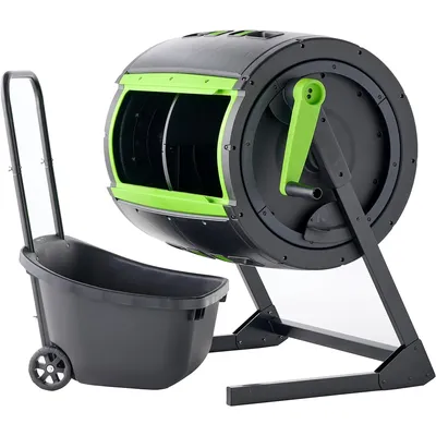 Maze 65 Gallon Dual Chamber Compost Tumbler with Large Double Door and Open Base and Comes with Maze