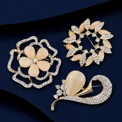 3Pcs/Set Opal Flower Brooch Fashionable Elegant Women's Brooch Wedding Birthday Party Women's Brooch