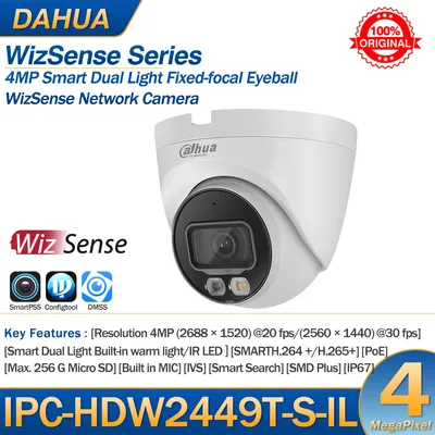 Dahua IP Camera 4MP IPC-HDW2449T-S-IL POE WizSense Smart Dual Light Network Camera Full Color IR LED