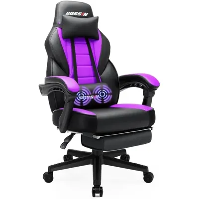 BOSSIN Gaming Chair with Footrest and Massage 400lb Weight Capacity, Big and Tall Gaming Chair for