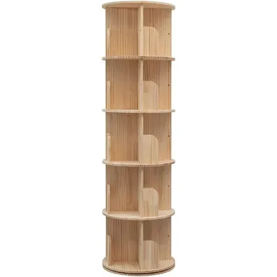 360 Display 5 Tier Floor Standing Bookcase Storage Rack for Kids&Adult, Wood Narrow Book