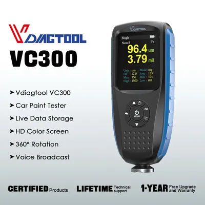 VDIAGTOOL VC300 Car Thickness Gauge with Digital LCD Backlight Car Paint Tester Fe/nFe Coating