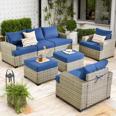 Patio Furniture Sets 7 Pieces Outdoor Sectional Rattan Sofa Manual Weaving Wicker Patio Conversation