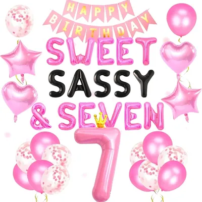 Laventy 27 PCS Sweet Sassy & Seven Birthday Decoration Sweet Seven Birthday Balloons 7 Years Old