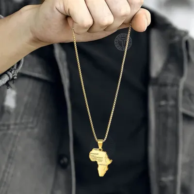 Gold Color Africa Map Pendant Necklace for Men Women Stainless Steel Gold Color African Map Fashion