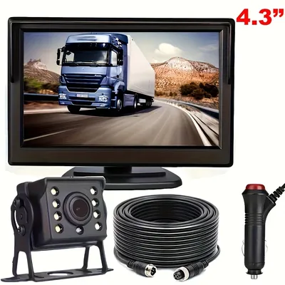 Car Rear View Backup Camera Kit with Monitor 4Pin Cable Heavy Duty Camera for RV Bus Truck Trailer