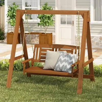 Outdoor Garden Swings Tioman Hardwood Patio / Garden / Outdoor 4ft Porch Swing Natural 2 Seater With