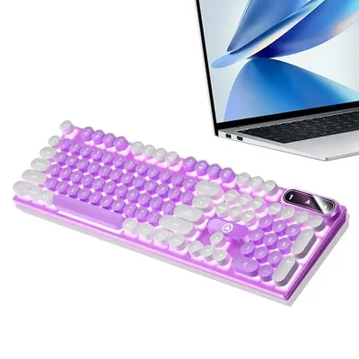 Light Up Keyboard Aesthetic Retro Punk Mechanical Typewriter Keyboard with Backlit Round Keycaps 104