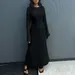 Thick Mermaid Crew-Neck Long Sweater Maxi Dress For Women Solid Color Pleated Slim Black Long Robes