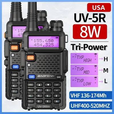 2PCS Baofeng UV-5R 8W Walkie Talkie Dual Band VHF UHF 128CH Long Range High Power Ham Radio UV5R 5R