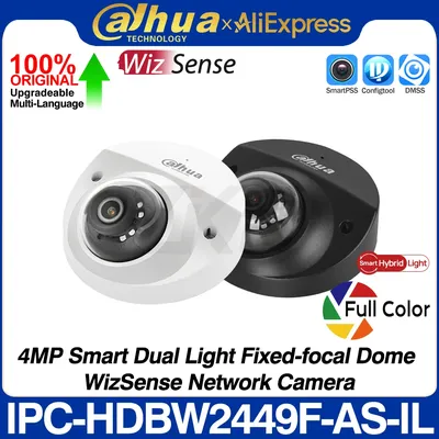 Dahua Original IPC-HDBW2449F-AS-IL 4MP Smart Dual Light Dome WizSense Network POE IP Camera SMD Plus