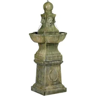 Rustic Outdoor Floor Tiered Water Fountain 54" High Bubbler Lion Heads for Garden Patio Backyard