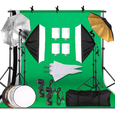 Photography Lighting Kit Umbrella Photo Background Muslin Backdrops Softbox Light Stand Portable Bag