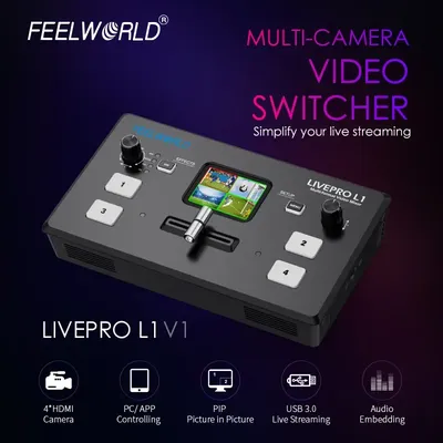 FEELWORLD LIVEPRO L1 V1 Live Streaming Video Switcher 4xHDMI Input Hdmi USB3.0 Studio Record Preview