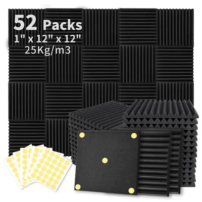 52 Pack Acoustic Foam Panels 1" x 12" x 12" Sound Proof Foam Panles Soundproofing Noise Cancelling