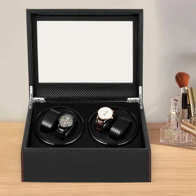 Display Storage Case Black 4+6 Automatic Rotation Watch Winder Box 2 Motor Leather Carbon Fiber